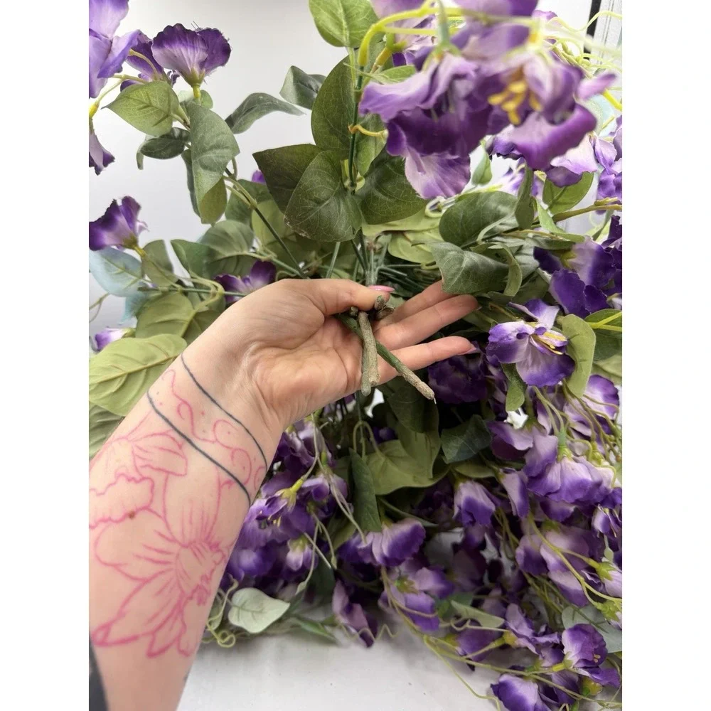 4 Pcs Artificial Hanging Hibiscus Purple Flowers Floral Arrangement